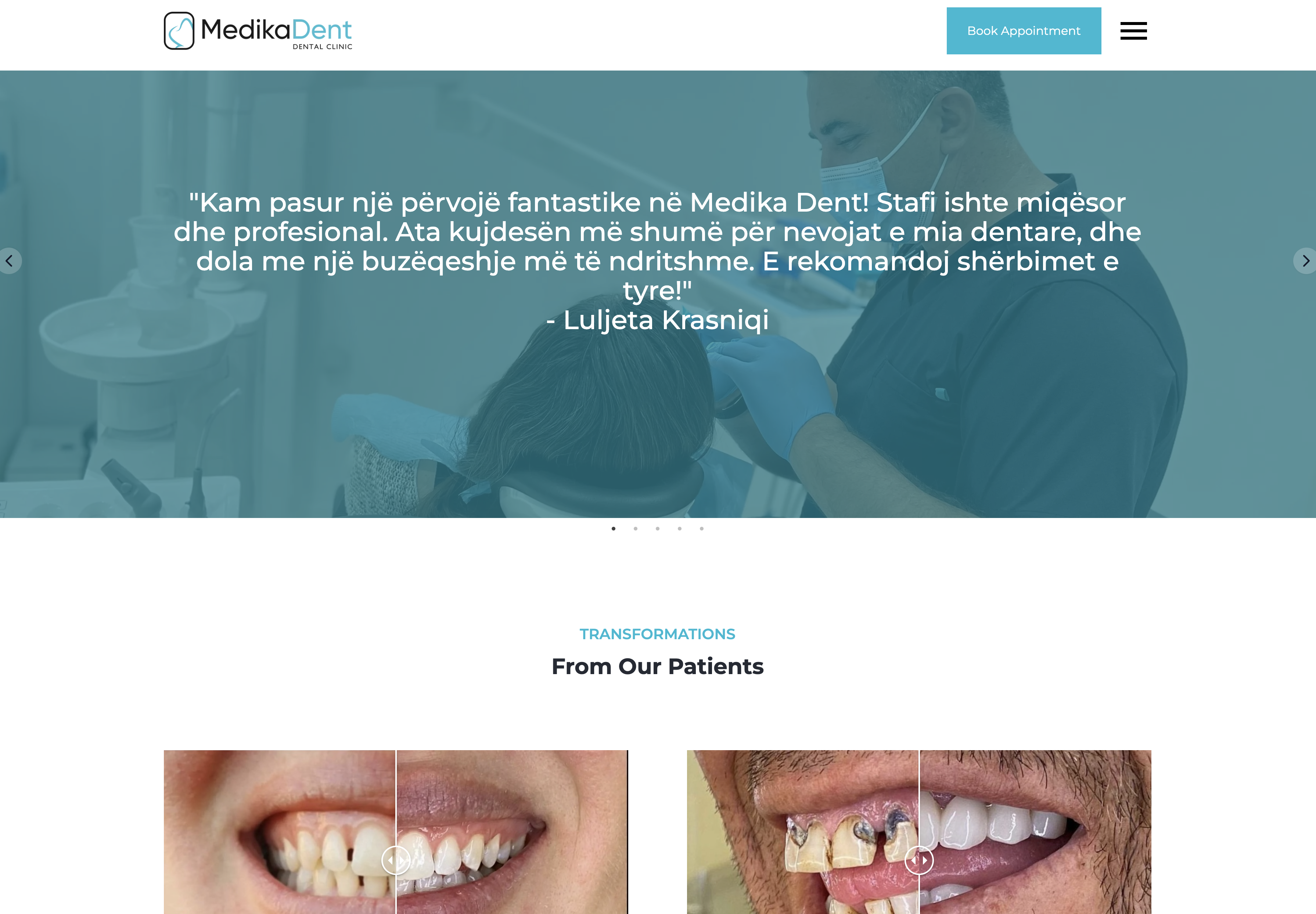 Medika Dent website homepage showcasing dental services