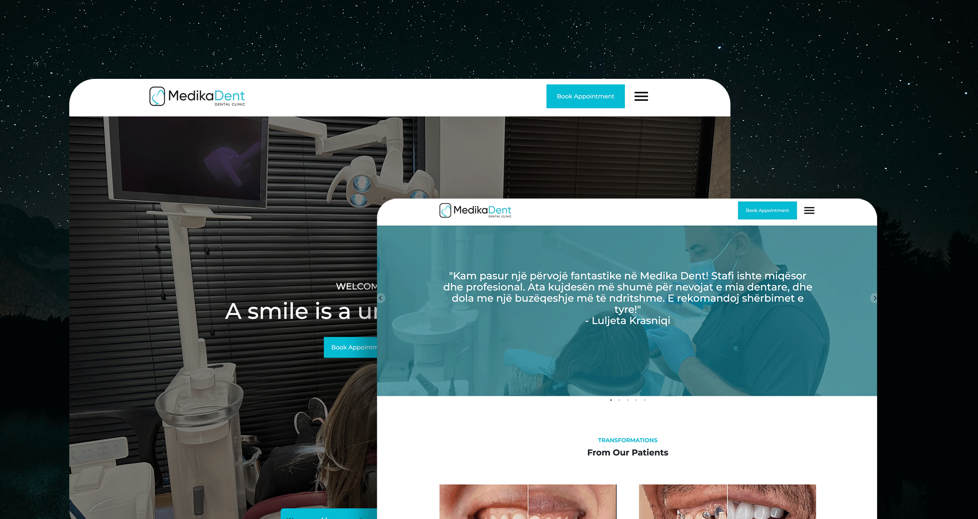 Medika Dent website homepage showcasing dental services